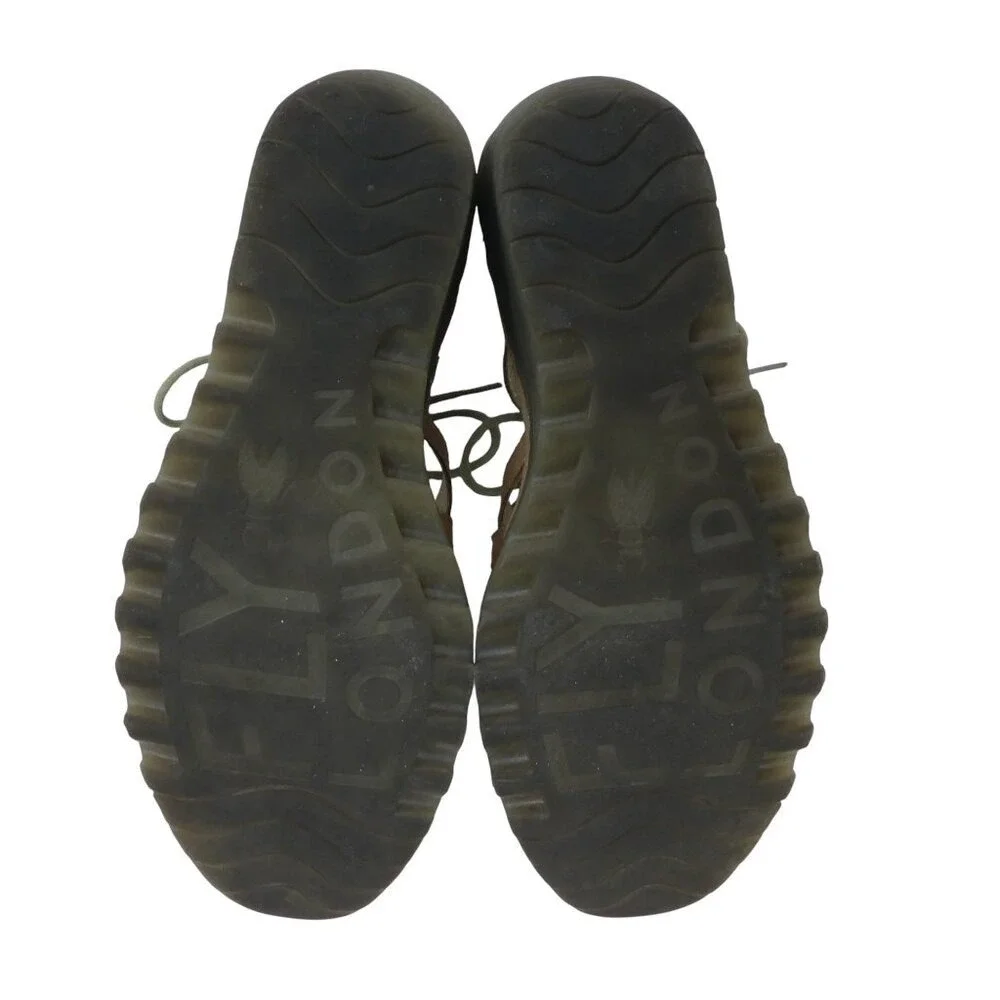 Fly London Yuke Wedge Sandals Women 38 Gold Metallic Lace Up Gladiator